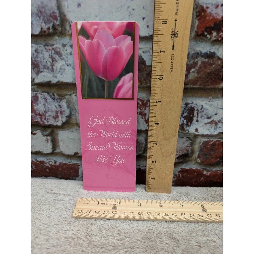 Religious Special Women Bookmark Proverbs 31:25 Positive Pink Tulip Gift KMD-134
